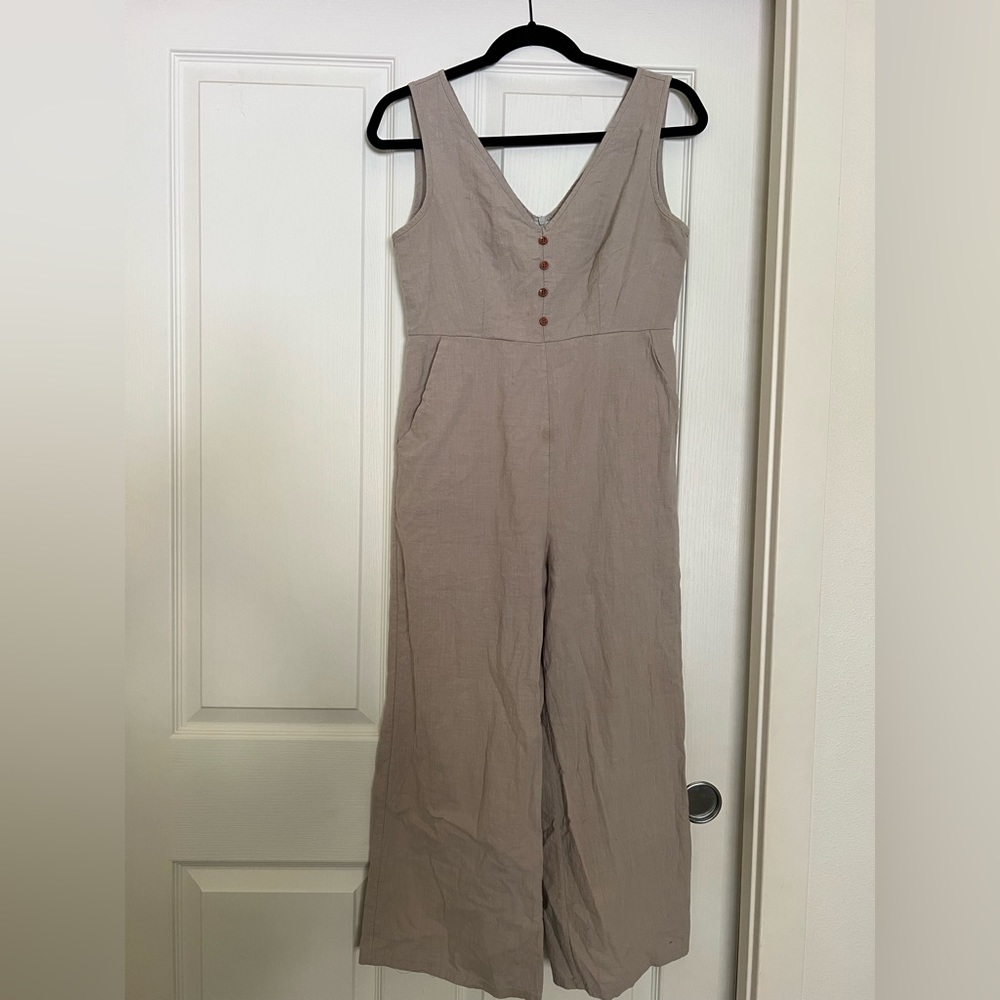 Tan Cotton/Linen-esque Jumpsuit.